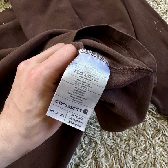 Vintage Brown Carhartt Long Sleeve Big Logo Faded Work Original Fit Men’s XL - Picture 5 of 13